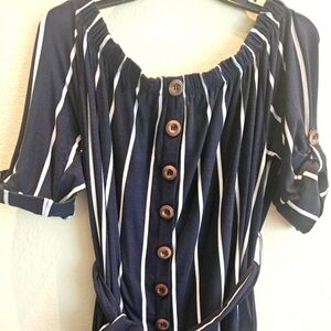 Navy Striped Off-Shoulder Tunic